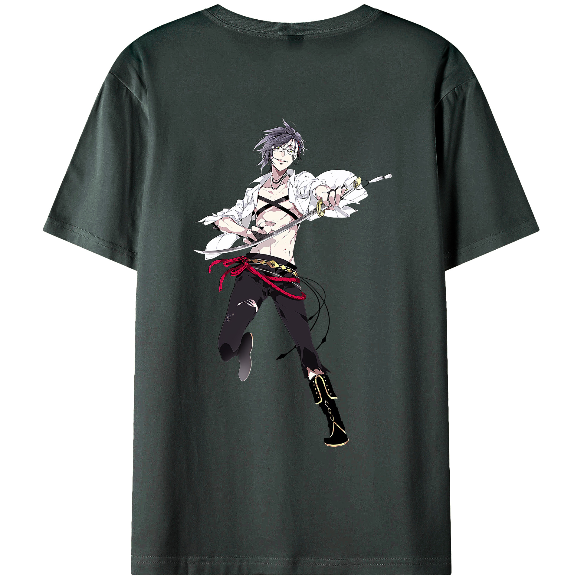 （画像用） 刀剣乱舞 Touken Ranbu 綿100％ メンズ半袖Tシャツ（バックプリント） 通気性
